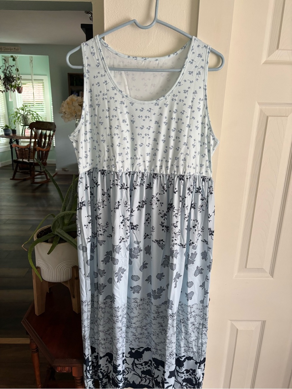 Sleeveless Blue Floral Maxi Dress